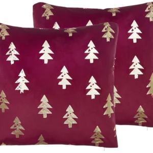 Set di 2 cuscini decorativi con alberi di Natale 45 x 45 cm rosso CUPID con Protezione Soffietto