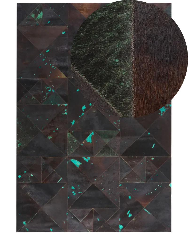 Sedia Dondolo Tappeto pelle marrone / turchese 160 x 230 cm ATALAN