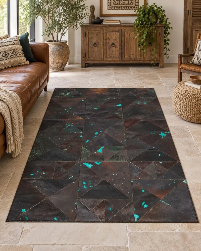 Sedia Dondolo Tappeto pelle marrone / turchese 160 x 230 cm ATALAN