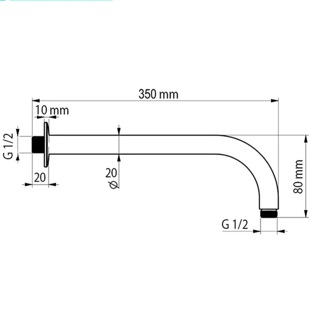 Braccio Doccia Parete 35 cm Design Tondo Acciaio Cromato Attacco Universale