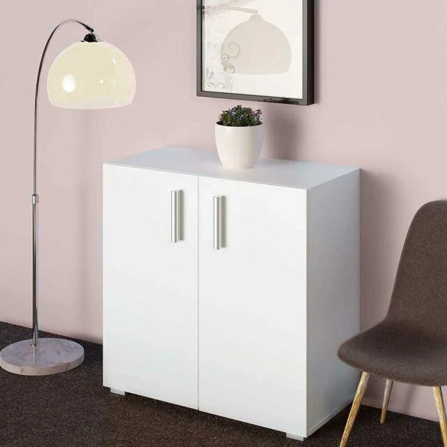 Mobile Madia con Doppia Anta 2 Ripiani Mobiletto Credenza Cucina Bagno Bianco