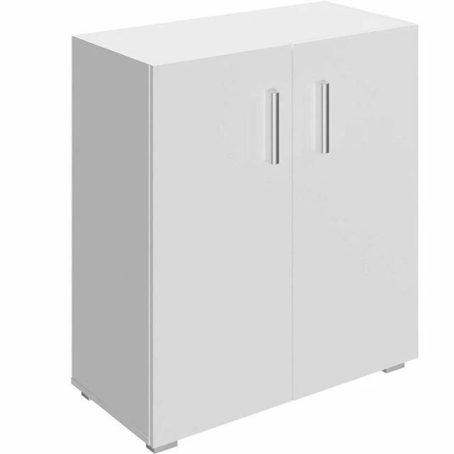 Mobile Madia con Doppia Anta 2 Ripiani Mobiletto Credenza Cucina Bagno Bianco