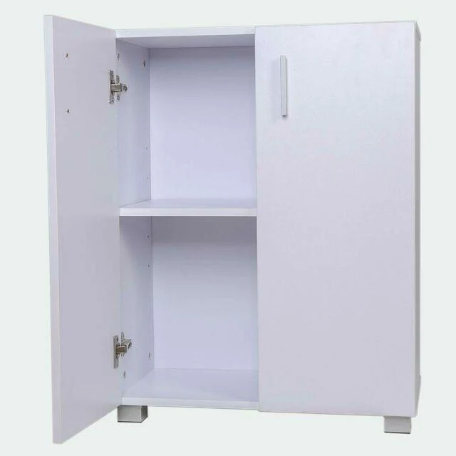 Mobile Madia con Doppia Anta 2 Ripiani Mobiletto Credenza Cucina Bagno Bianco