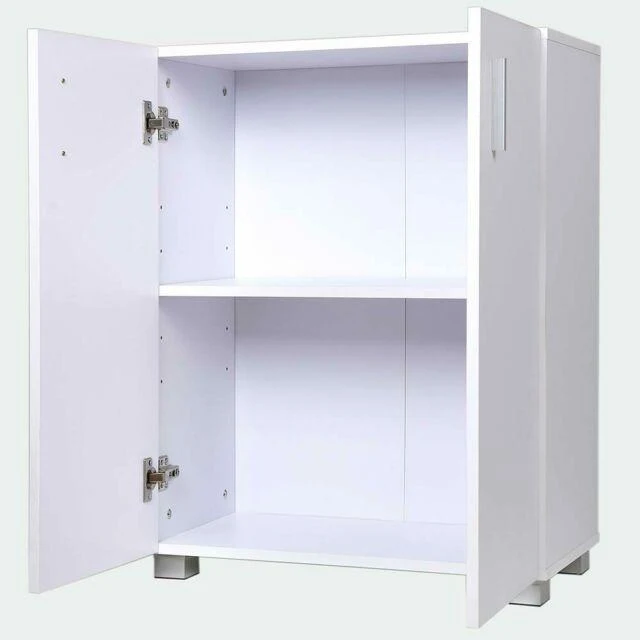 Mobile Madia con Doppia Anta 2 Ripiani Mobiletto Credenza Cucina Bagno Bianco