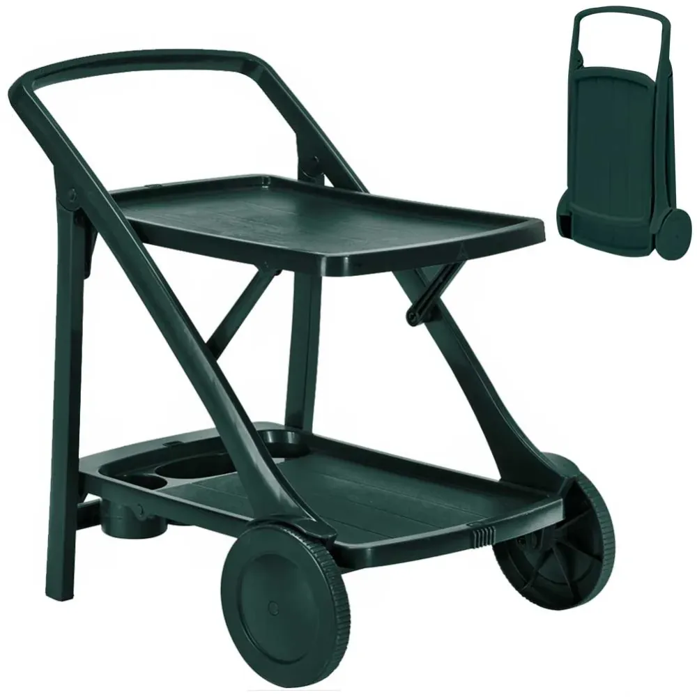 Carrello Cucina Portavivande Esterno Resina con Vassoio Portabottiglie Verde
