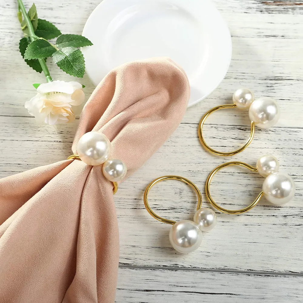 Kesote 12 Anelli per Tovaglioli da Tavola Portatovaglioli con Perle Decorzioni da Tavola per Matrimonio Cena Anniversaria...