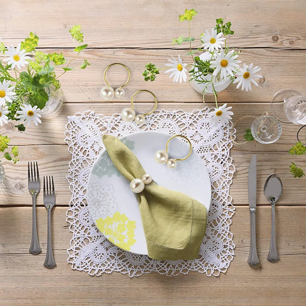 Kesote 12 Anelli per Tovaglioli da Tavola Portatovaglioli con Perle Decorzioni da Tavola per Matrimonio Cena Anniversaria...
