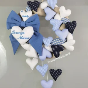 Ghirlanda fiocco nascita mille cuori + cuori pendenti colori bimbo