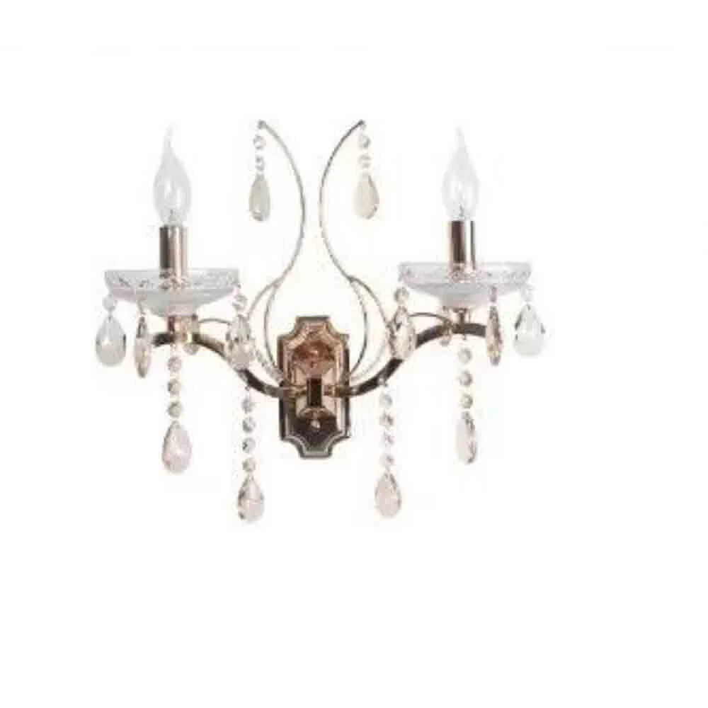Applique candelabro 2 bracci da parete con pendenti gocce E14 oro