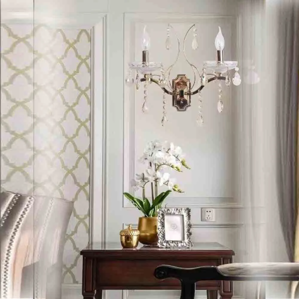 Applique candelabro 2 bracci da parete con pendenti gocce E14 oro