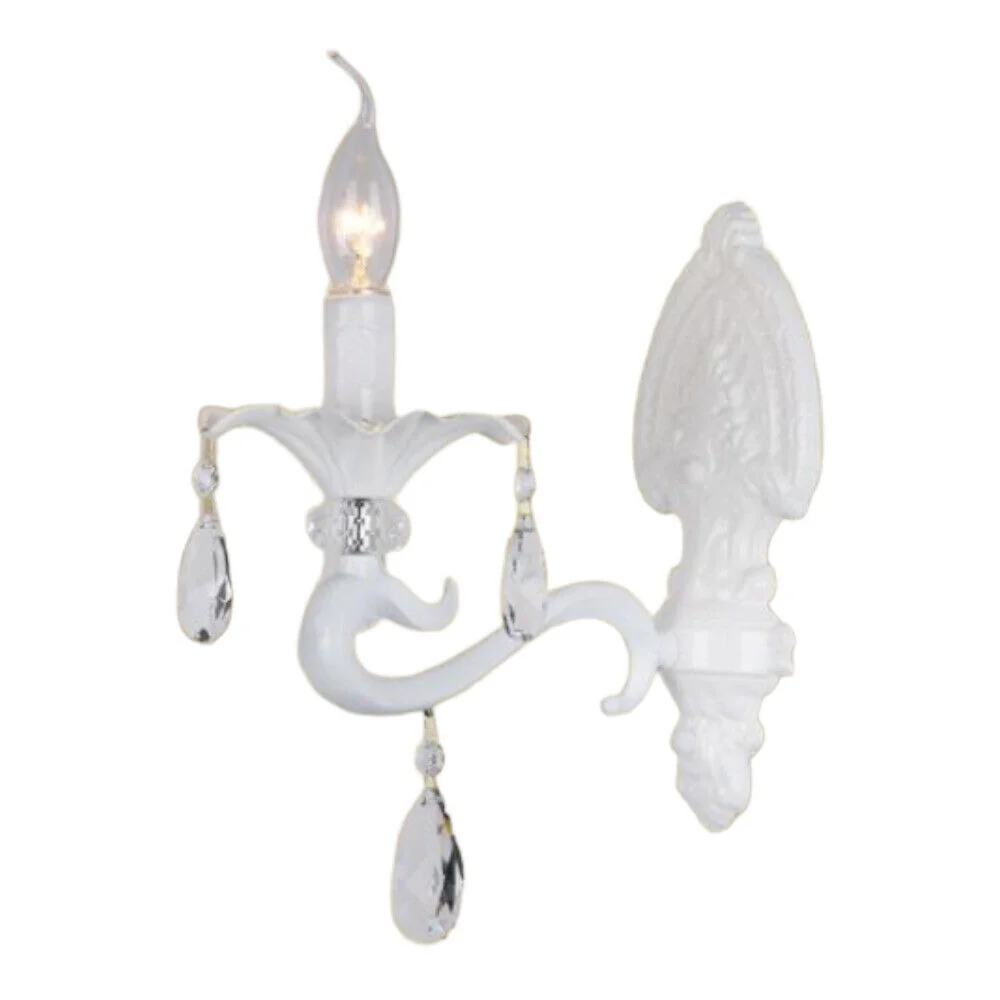 Applique candelabro con pendenti gocce retrò E14 bianco 1 braccio