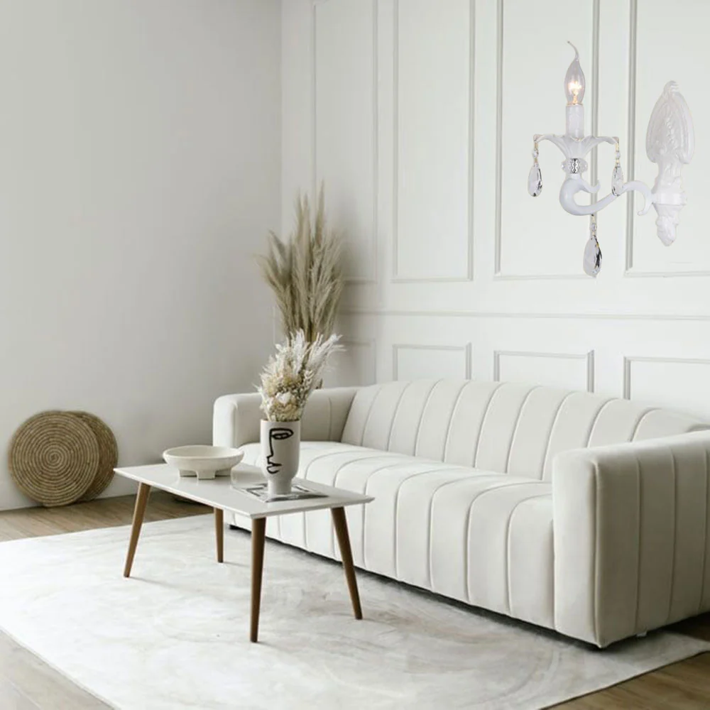 Applique candelabro con pendenti gocce retrò E14 bianco 1 braccio