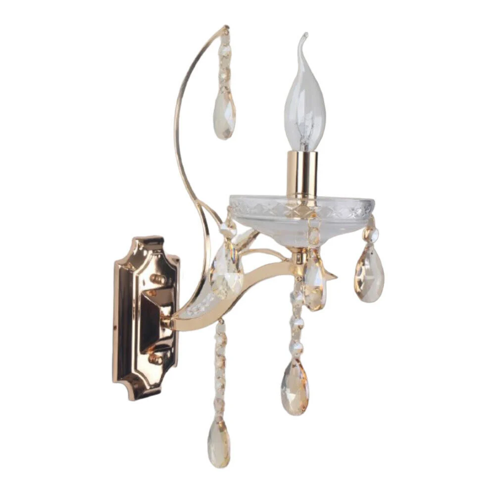 Applique candelabro con pendenti gocce retrò E14 1 braccio oro