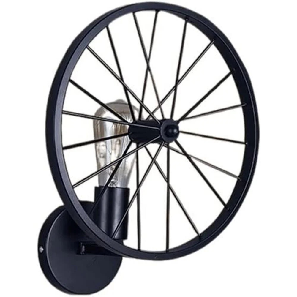 Applique parete stile vintage forma di ruota di bicicletta nero E27