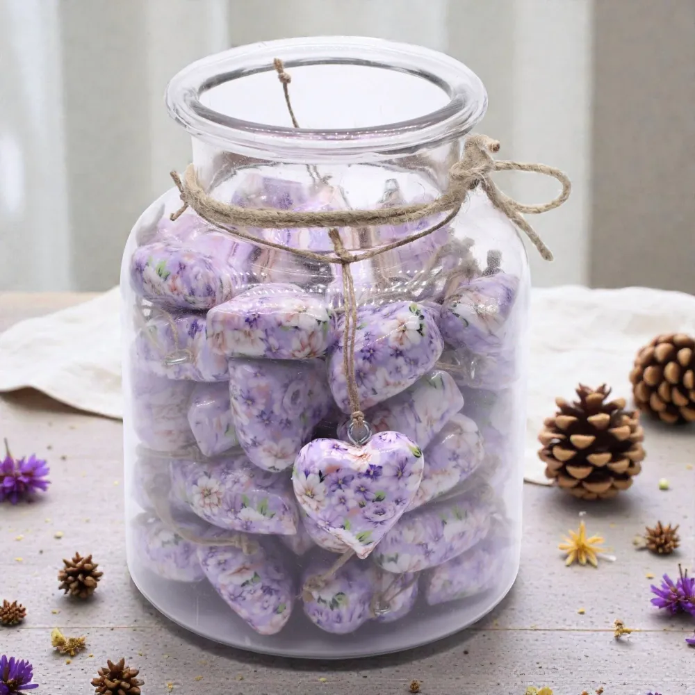 Grandi Cuori Decorativi Legno – Fiore Viola