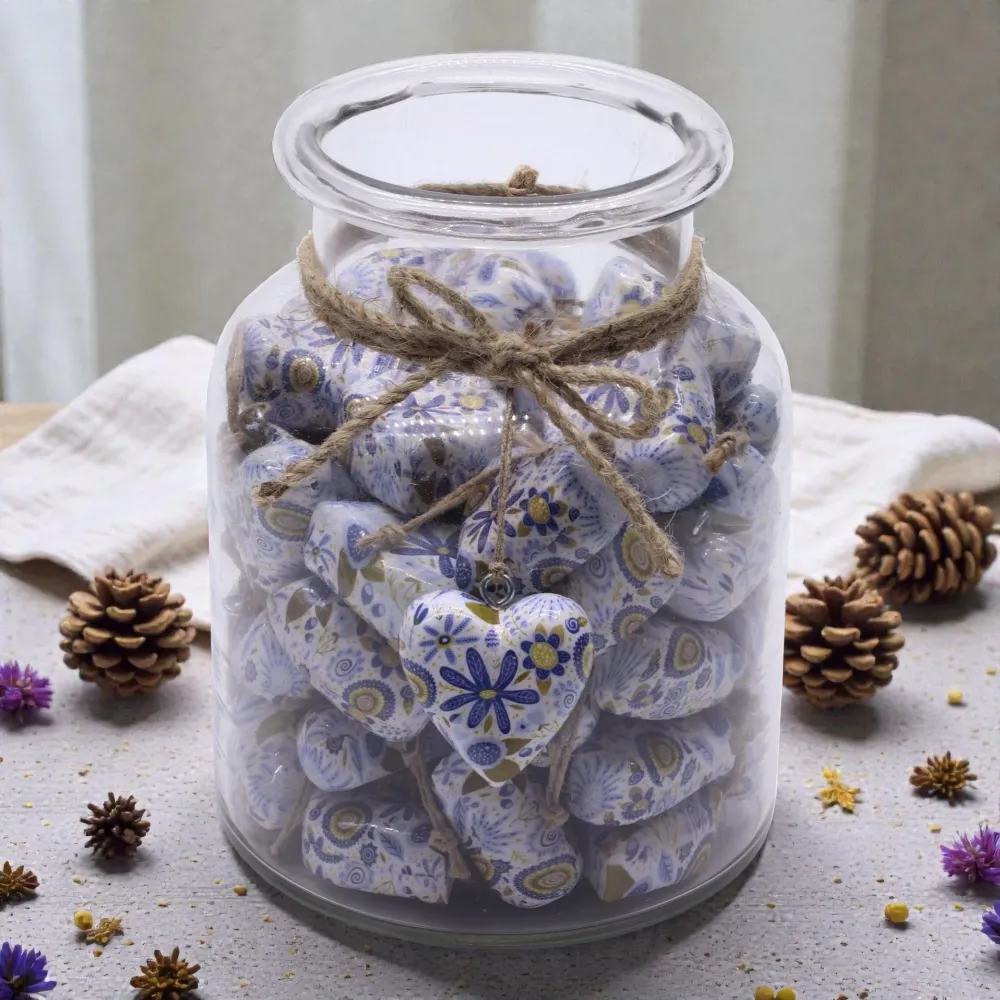 Grandi Cuori Decorativi Legno – Floreale Blu