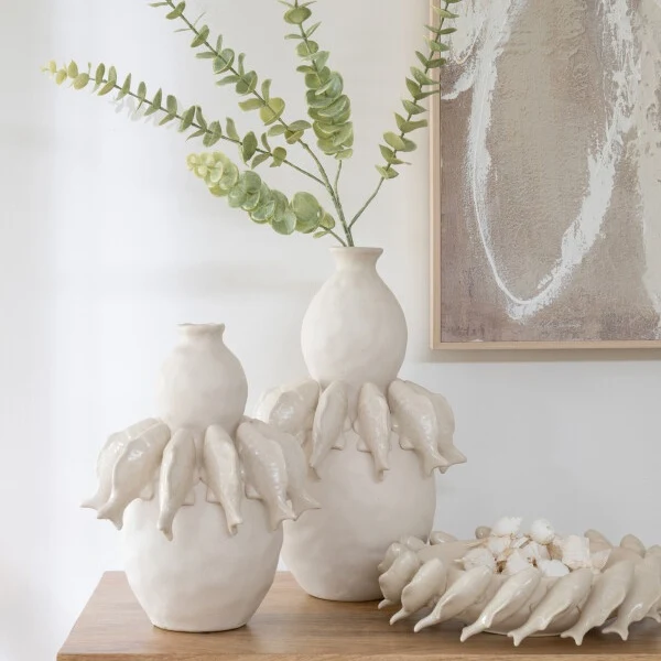 Centrotavola Decorativo Ceramica Avorio 32 cm