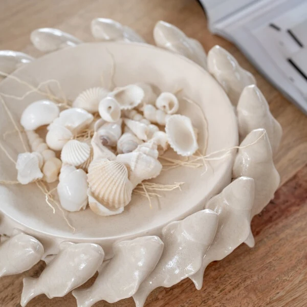 Centrotavola Decorativo Ceramica Avorio 32 cm