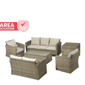 AREA OCCASIONI 2511 Easycomfort Set da Giardino 6 Pezzi Rattan con Divani, Poltrone e Tavoli Contenitore, Beige