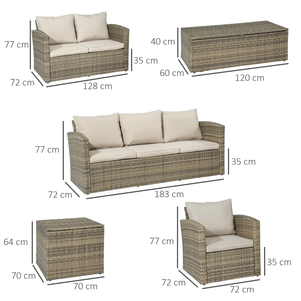 AREA OCCASIONI 2511 Easycomfort Set da Giardino 6 Pezzi Rattan con Divani, Poltrone e Tavoli Contenitore, Beige