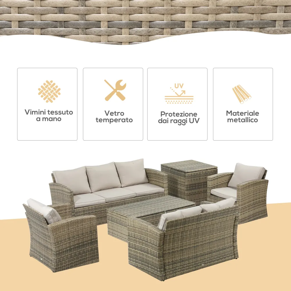AREA OCCASIONI 2511 Easycomfort Set da Giardino 6 Pezzi Rattan con Divani, Poltrone e Tavoli Contenitore, Beige
