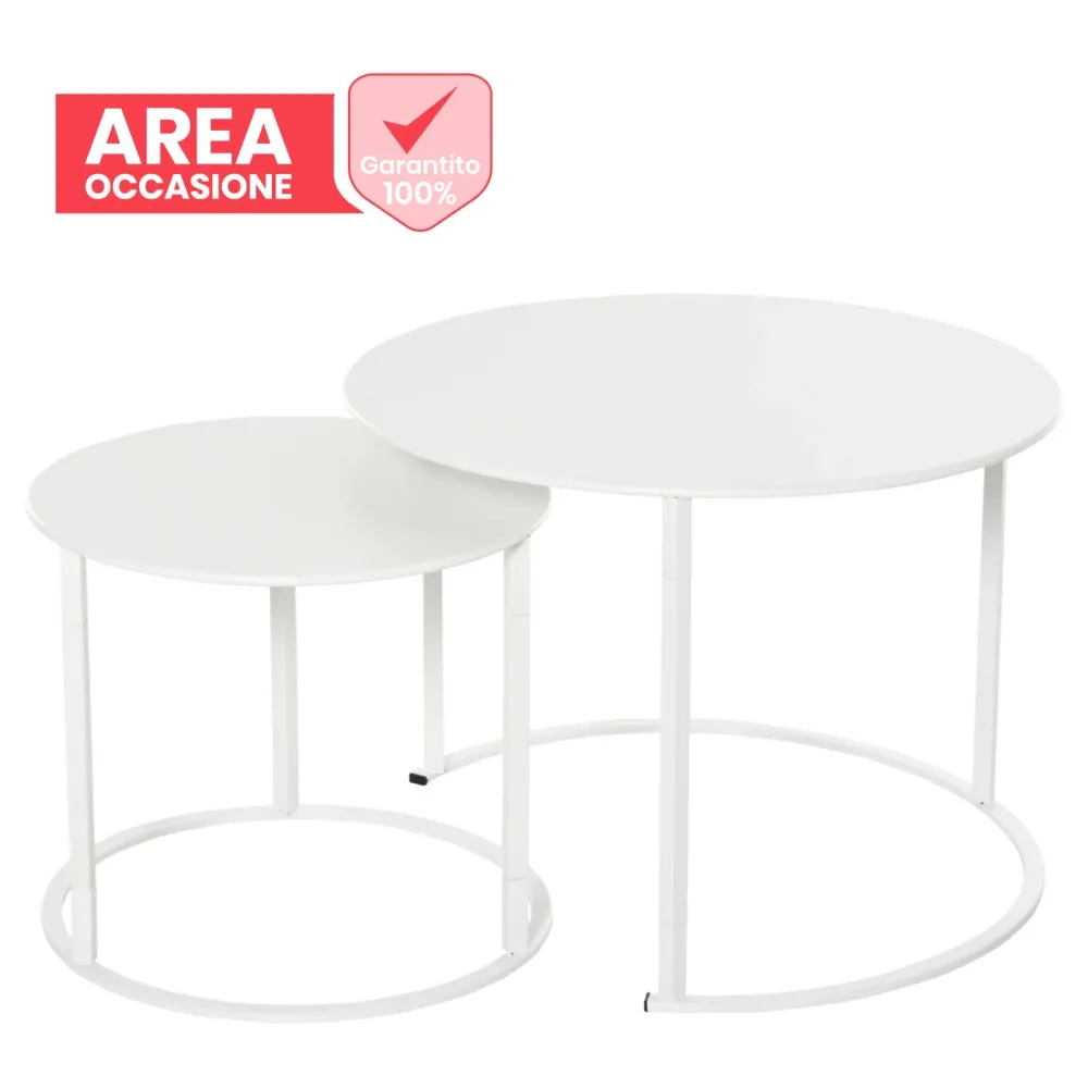 AREA OCCASIONI EasyComfort Set 2 Tavolini da Salotto e Giardino Salvaspazio Sovrapponibili, Tavolini da Caffè Ferro, Bianco