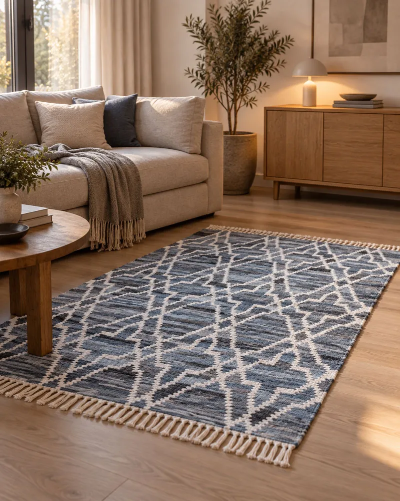 Cotton Area Rug 140 x 200 cm Blue ADIYAMAN
