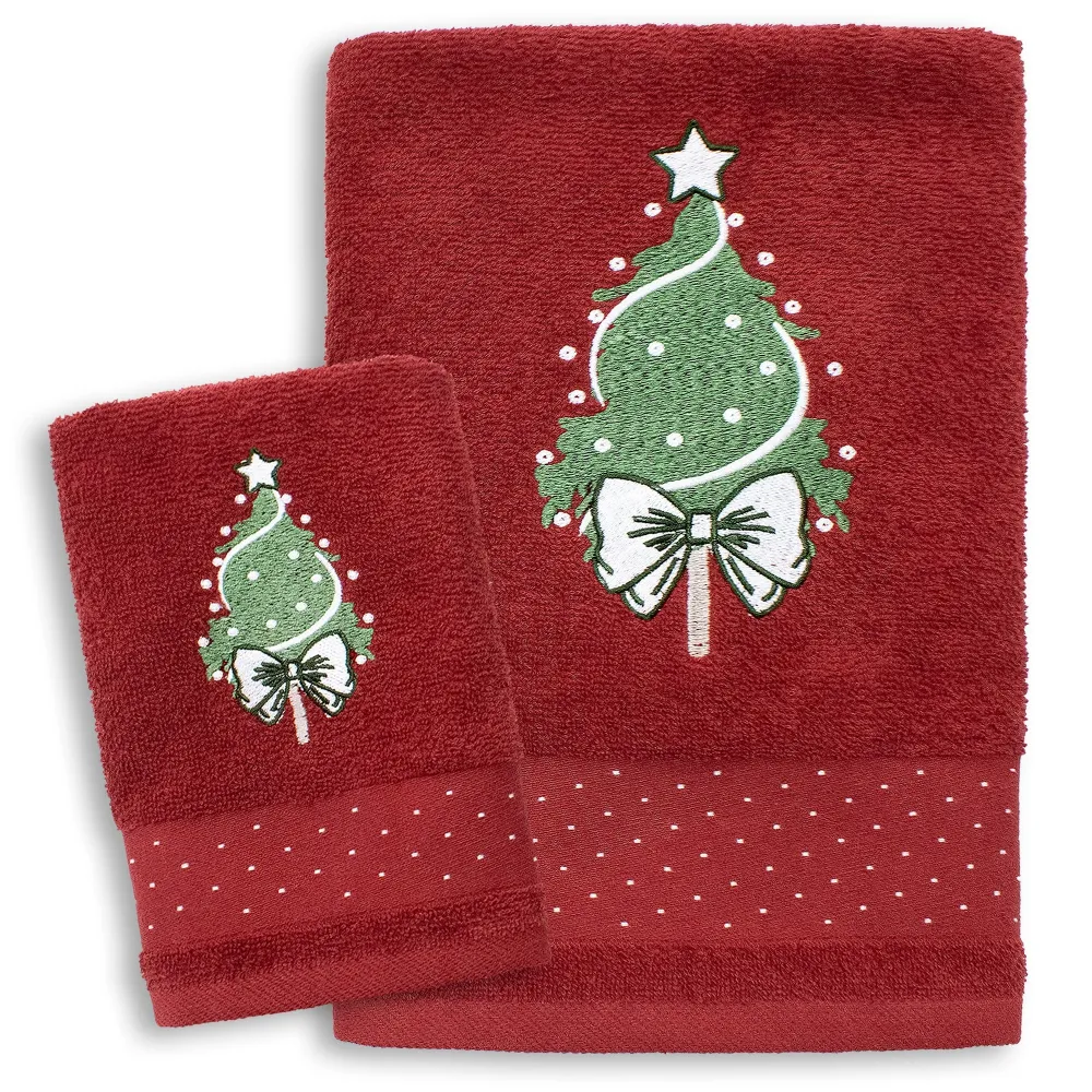 Asciugamani Natalizi Bagno set 1+1 Spugna di Cotone Decoro Natale Abete 7148