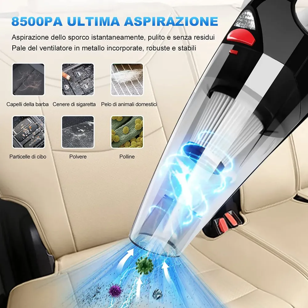 RIKIN Aspirabriciole Senza Fili Aspirapolvere Portatile 3 1 Aspirabriciole Potente 8500PA 120W 12V Aspirapolvere Ricaricab...