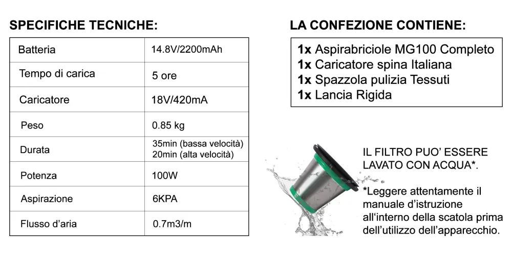 Aspirabriciole Portatile Batteria MG100