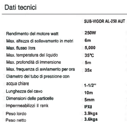 ELETTROPOMPE VIGOR SUB AL-250 .CHIARE 1-1/2" M