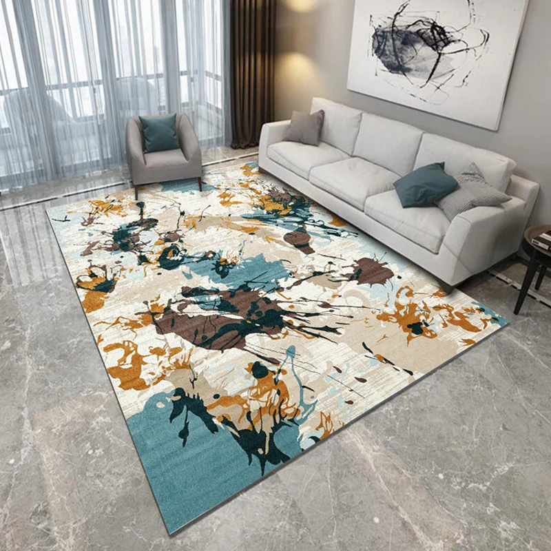 Novità tappeto recente grigio e blu con motivo schizzi astratti Tappeto poliestere antiscivolo per la decorazione domestica