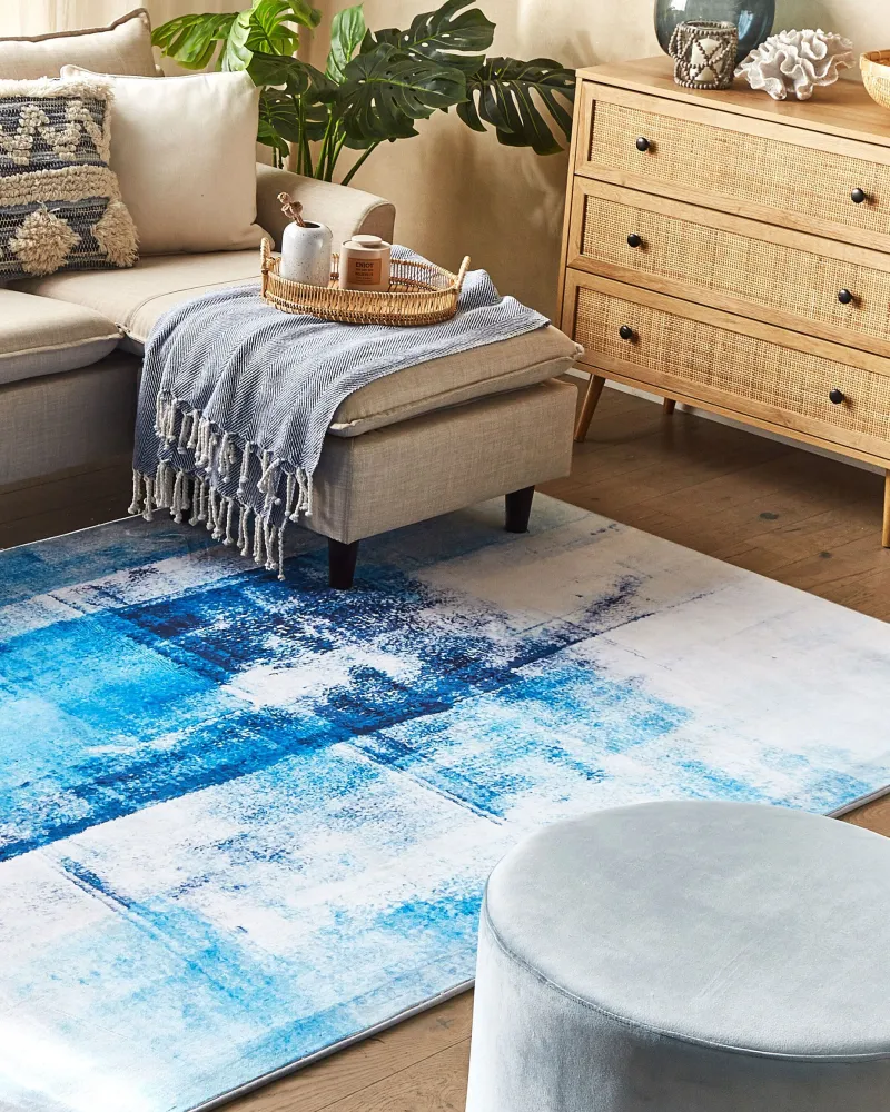 Tappeto blu multicolore 140 x 200 cm stampa 3d pelo corto contemporaneo