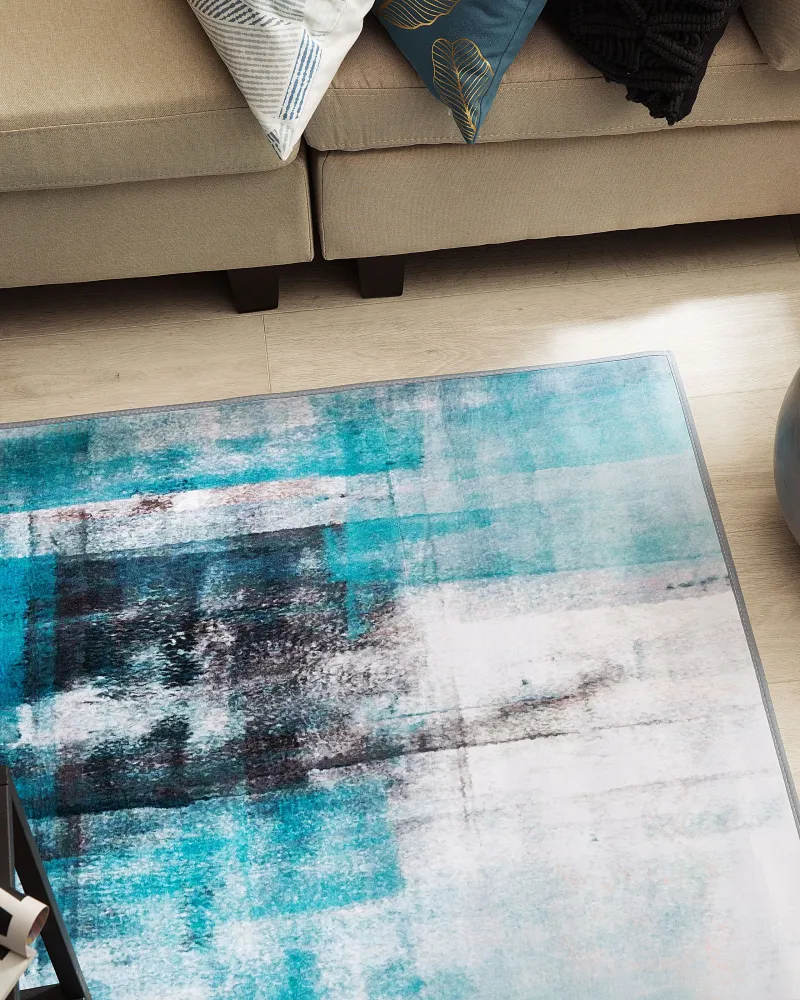 Tappeto blu multicolore 80 x 150 cm stampa 3d pelo corto innovativo