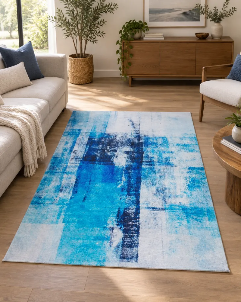 Tappeto blu multicolore 160 x 230 cm stampa 3d pelo corto innovativo