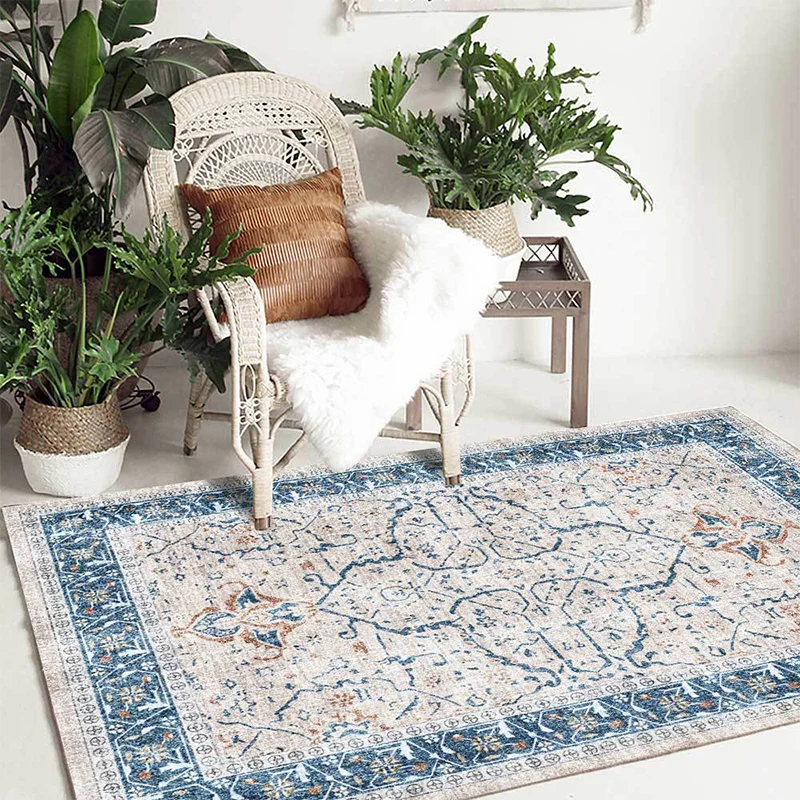 Tappeto classico con motivo medaglione Tappeto tribale blu e grigio Tappeto con supporto antiscivolo lavabile poliestere p...
