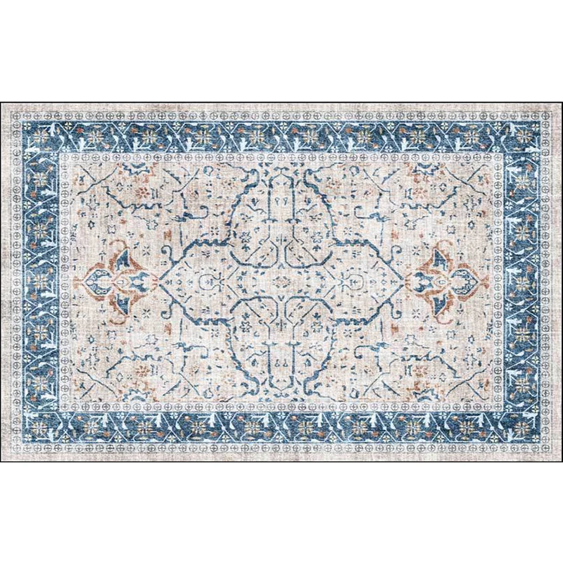 Tappeto classico con motivo medaglione Tappeto tribale blu e grigio Tappeto con supporto antiscivolo lavabile poliestere p...