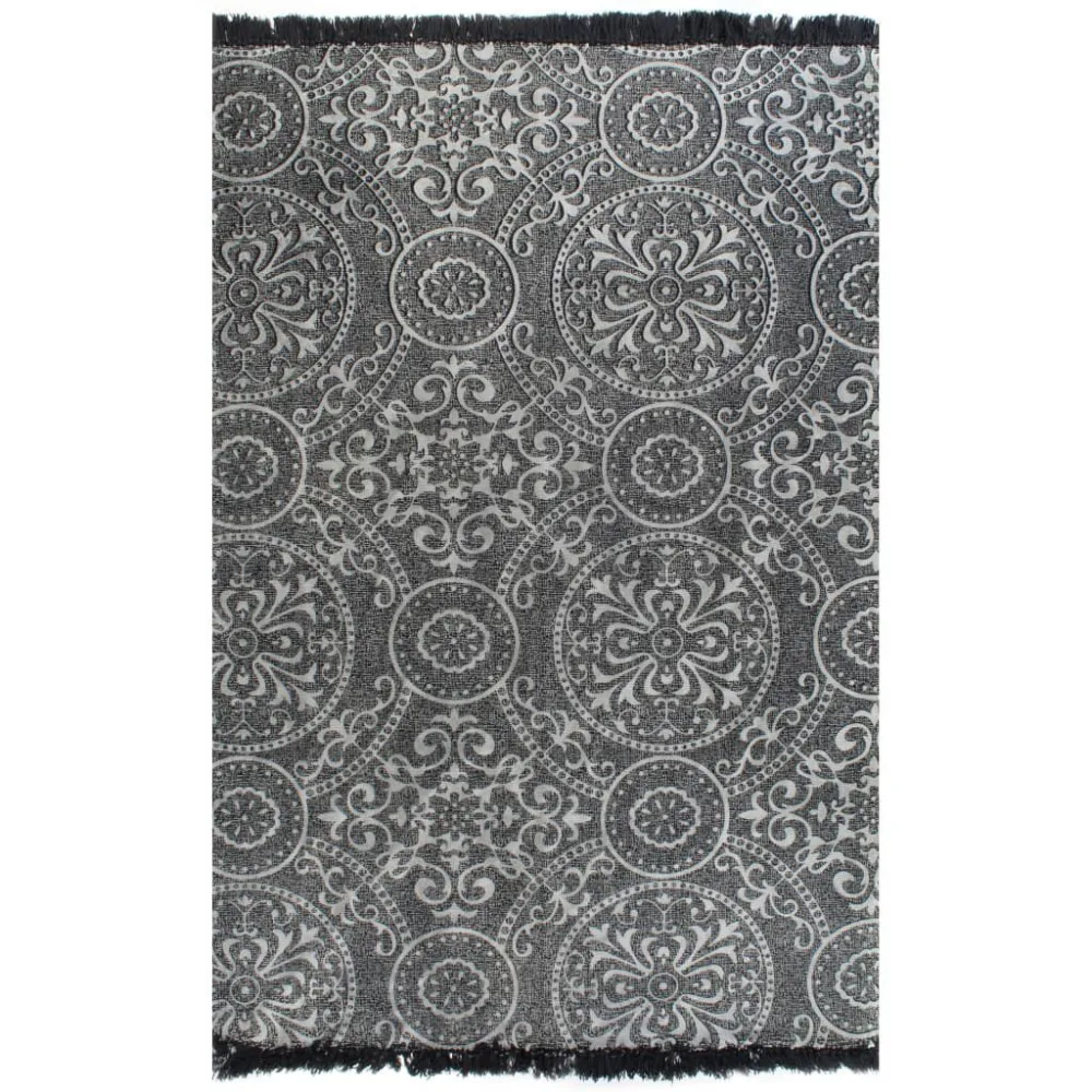 Tappeto Kilim Cotone 120x180 cm Grigio con Motivi