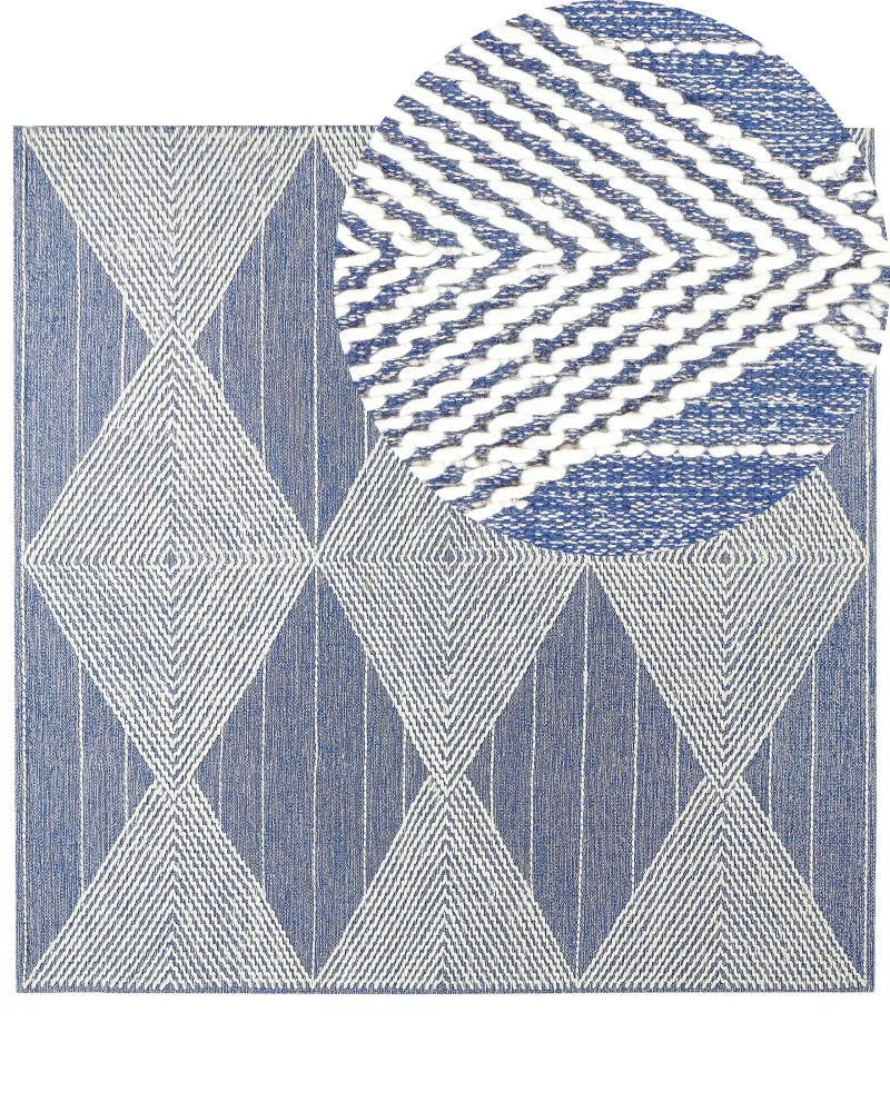 Tappeto lana beige trasparente e blu 200 x 200 cm DATCA