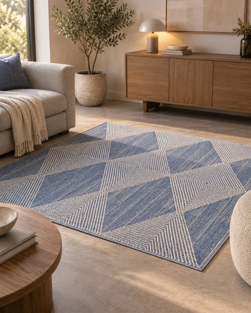 Tappeto lana beige trasparente e blu 200 x 200 cm DATCA