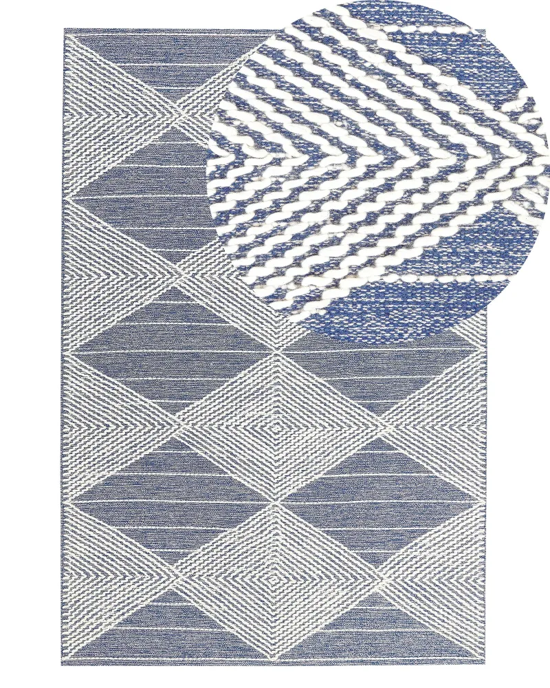 Tappeto lana camoscio chiaro e blu 140 x 200 cm DATCA