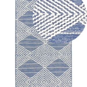 Tappeto lana crema chiaro e blu 80 x 150 cm DATCA