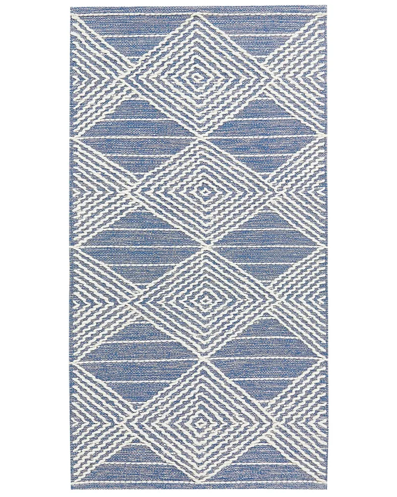 Tappeto lana crema chiaro e blu 80 x 150 cm DATCA