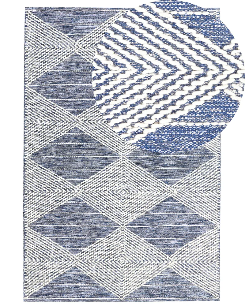 Tappeto lana crema chiaro e blu 160 x 230 cm DATCA