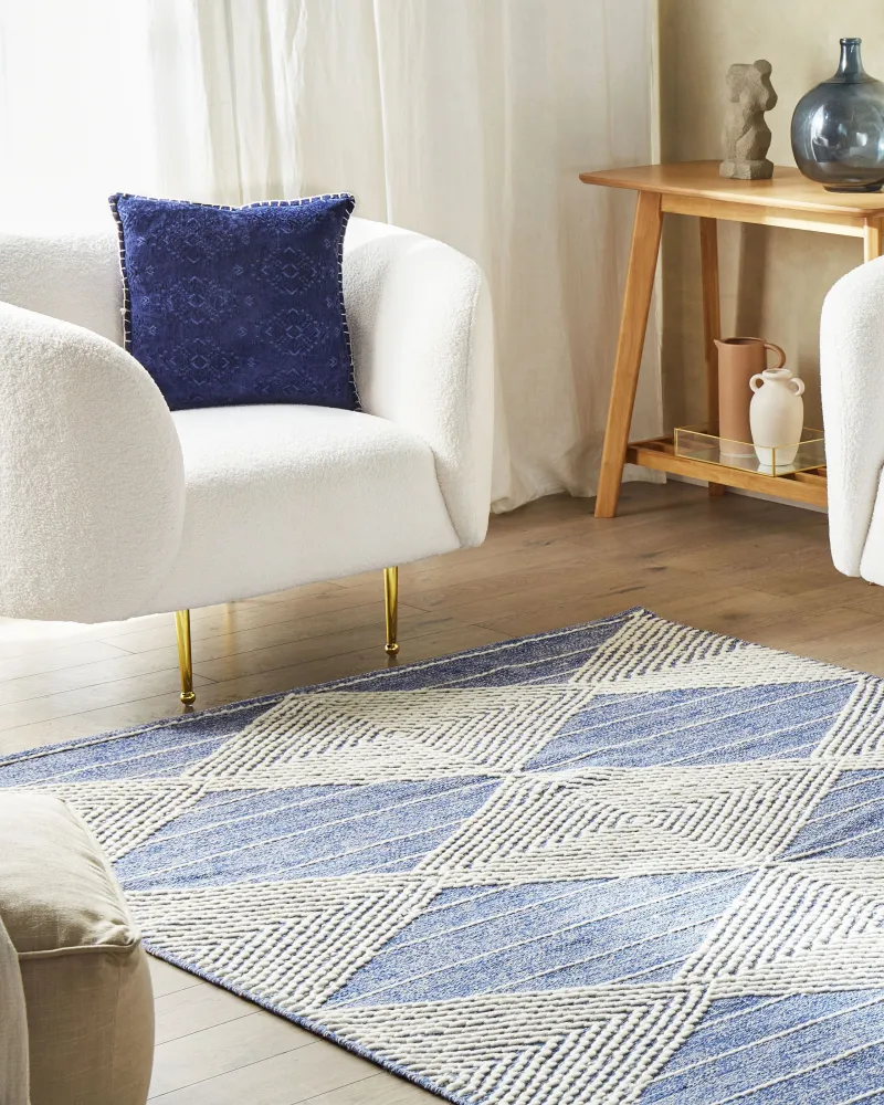 Tappeto lana crema chiaro e blu 160 x 230 cm DATCA