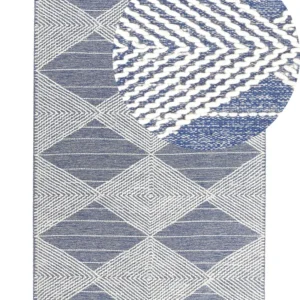 Tappeto lana sabbia chiaro e blu 140 x 200 cm DATCA