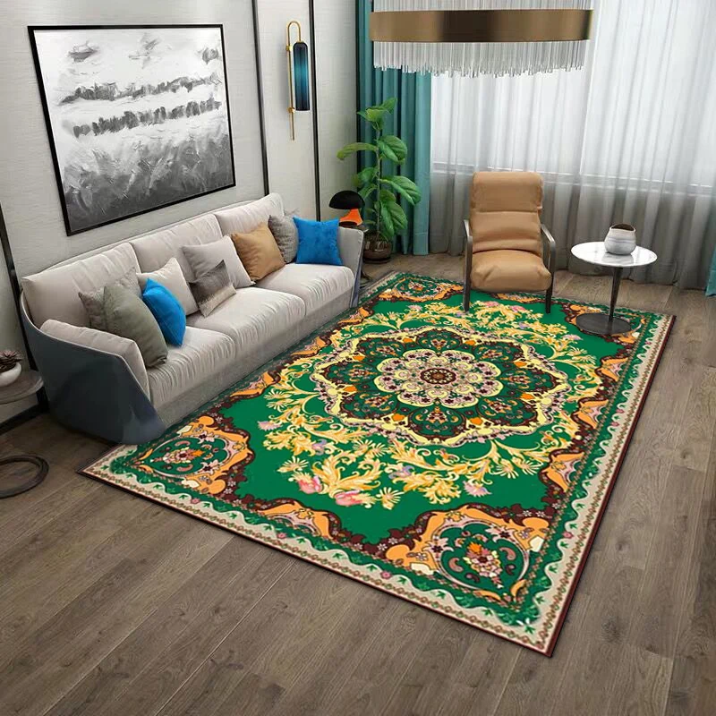 Tappeto marocchino con motivo medaglione con tappeto floreale verde poliestere, lavabile lavatrice, antiscivolo, per soggi...