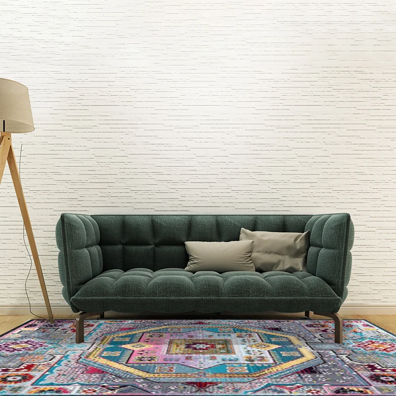 Tappeto marocchino mediterraneo tappeto con motivo floreale medaglione blu Tappeto antiscivolo poliestere per la decorazio...