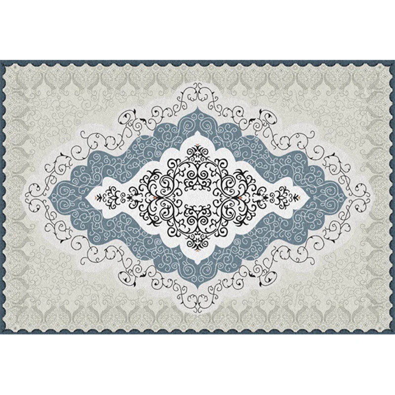 Tappeto marocchino mediterraneo tappeto con motivo medaglione blu e grigio Tappeto antiscivolo poliestere per la decorazio...