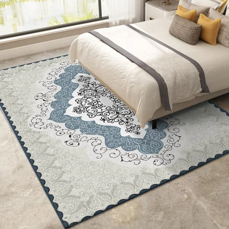 Tappeto marocchino mediterraneo tappeto con motivo medaglione blu e grigio Tappeto antiscivolo poliestere per la decorazio...